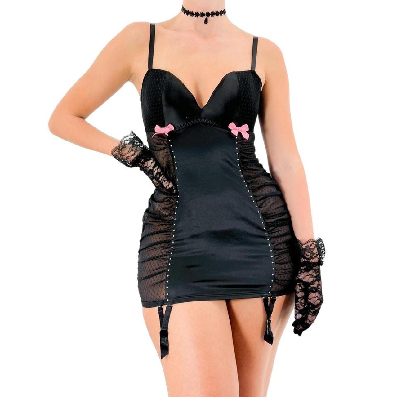Y2k Vintage Victoria's Secret Black Satin Bodycon Dress w/ Mesh Side [M]