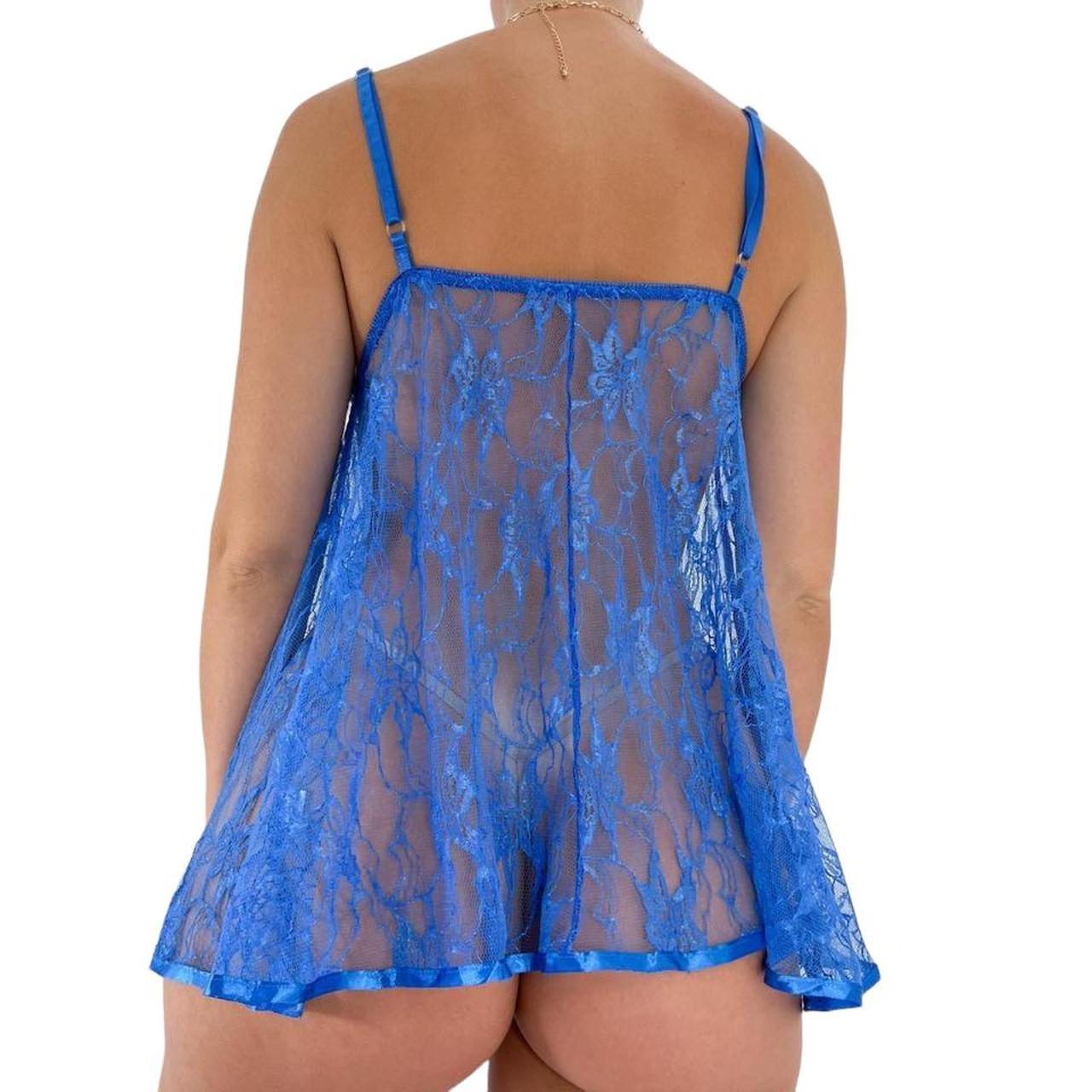 Y2k Vintage Royal Blue Floral Lace Sheer Spaghetti Strap Slip Dress [S]
