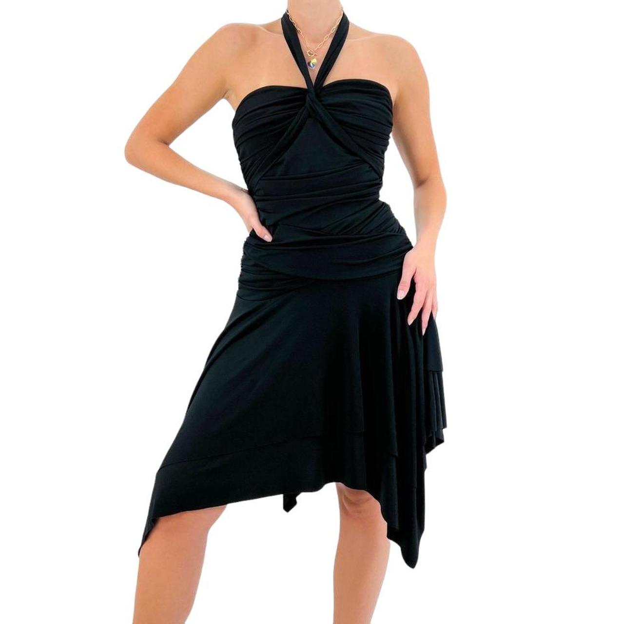 Y2k Vintage Black Ruched Halter Dress w/ Asymmetrical Hem [M]