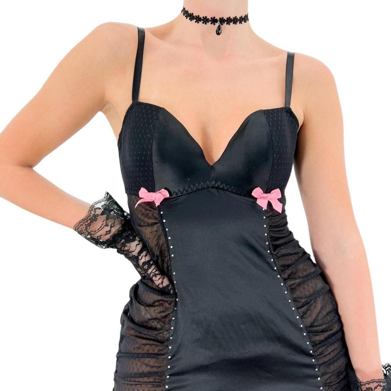 Y2k Vintage Victoria's Secret Black Satin Bodycon Dress w/ Mesh Side [M]