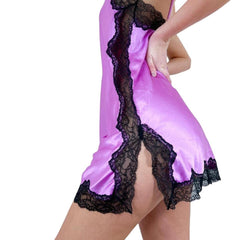 Y2k Vintage Victoria's Secret Purple Satin Slip Dress w/ Black Floral Lace Trim [L]