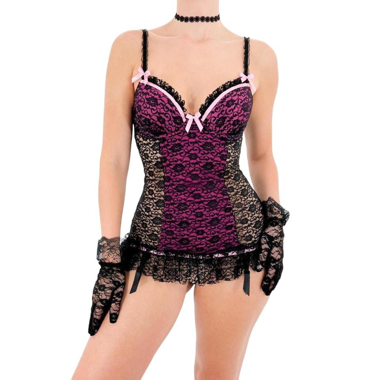 Y2k Vintage Victoria's Secret Pink + Black Floral Lace Bodycon Slip Dress w/ Ruffle Hem [S]