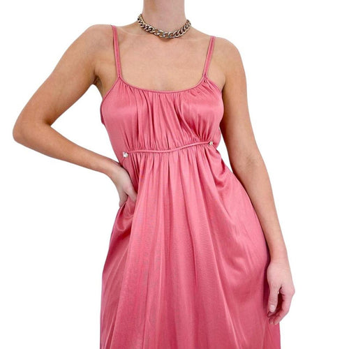 90s Vintage Pink Satin Maxi Slip Dress [L]