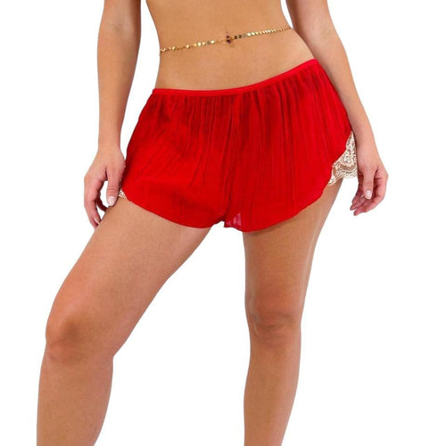 90s Vintage Red Linger Shorts w/ Brown Lace Details [L]