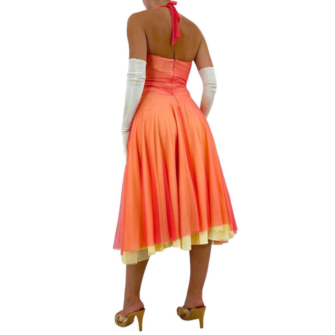 Y2k Vintage Orange + Yellow Formal Mesh Layered Dress w/ Silver Hardware [XS-S]