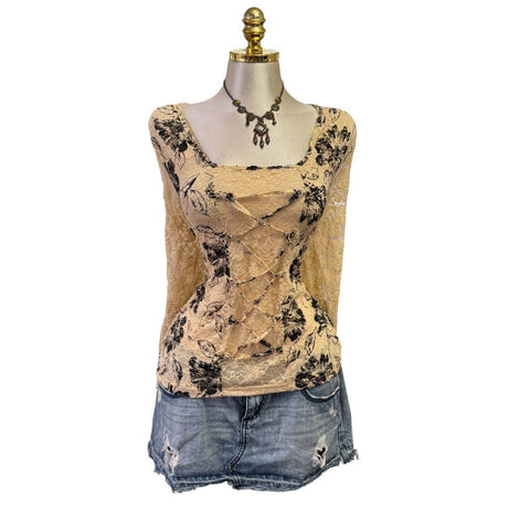 Y2K Vintage All Saints Black Brown Beaded Sequin Top [M]