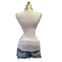 Y2K Vintage White Black Bejeweled Bird Graphic Tank Top [S]