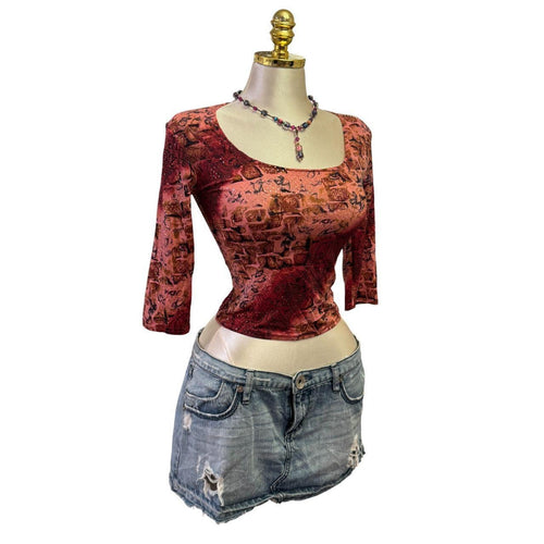 90s Vintage Pink Snakeprint Sequin Top [S]