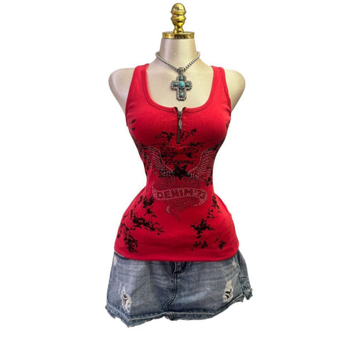 Y2K Vintage Red Black Angel Wing Sequins Top [S,M]