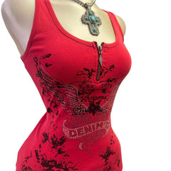 Y2K Vintage Red Black Angel Wing Sequins Top [S,M]