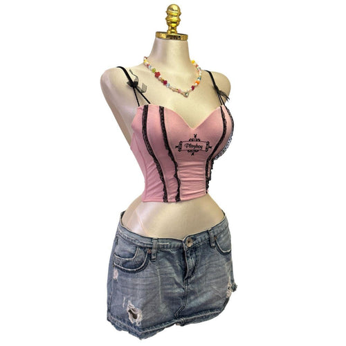 90s Vintage Pink Playboy Bustier Tank Top [XS]