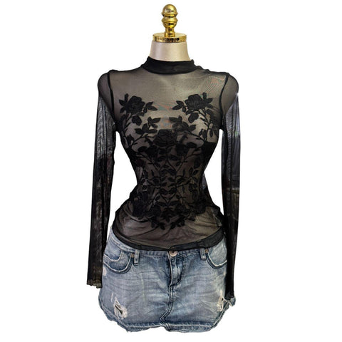 Y2K Vintage All Saints Black Brown Beaded Sequin Top [M]