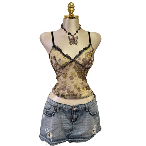 90s Vintage Brown Green Mesh Top [S]