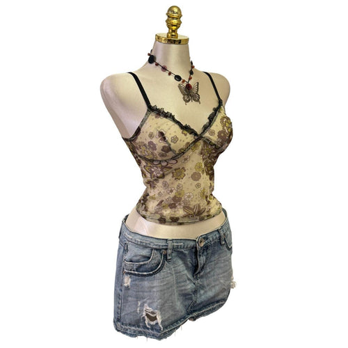 90s Vintage Brown Green Mesh Top [S]
