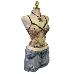 90s Vintage Brown Green Mesh Top [S]