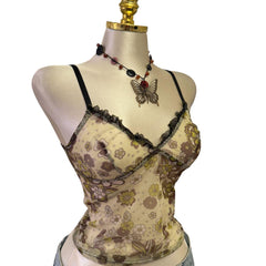 90s Vintage Brown Green Mesh Top [S]