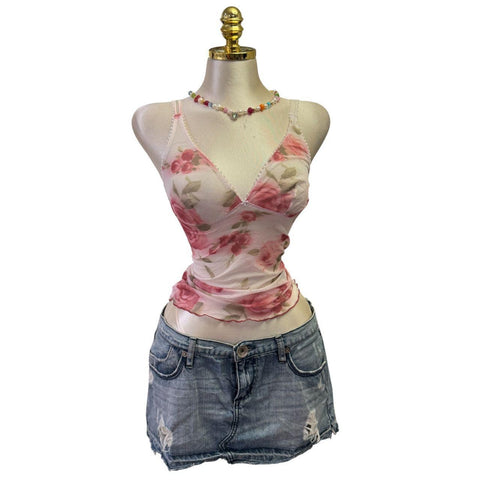 90s Vintage Yellow Tank "Naughty Girl" Top  [XS]