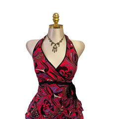 90s Vintage Red Purple Satin Purple Black Sequin Top  [L]