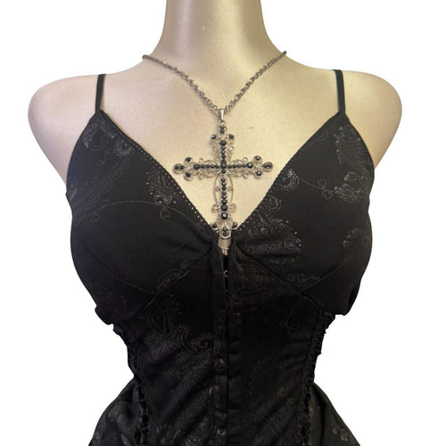 Y2K Vintage Black Paisley Silver Corset Lace Up Top [M]