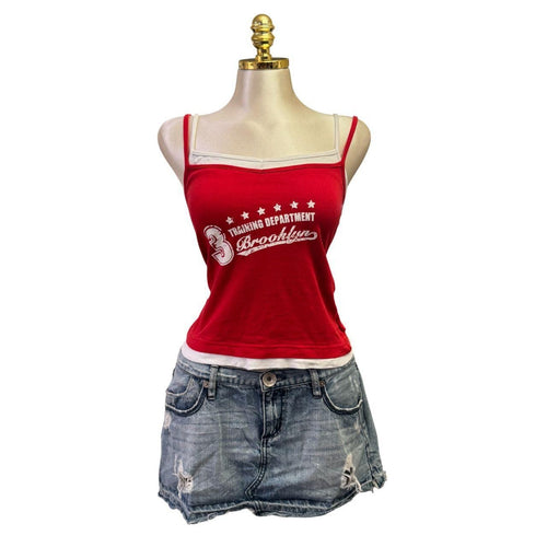 Y2K Vintage Red Layered Tank Brooklyn Training Department Top [S]