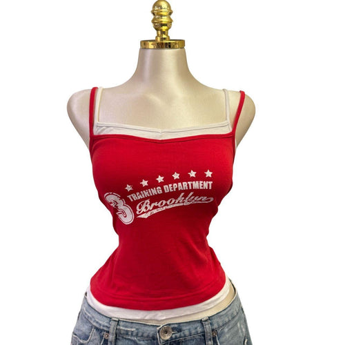 Y2K Vintage Red Layered Tank Brooklyn Training Department Top [S]