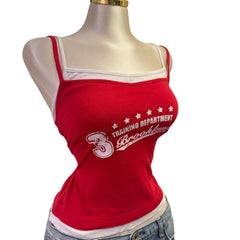 Y2K Vintage Red Layered Tank Brooklyn Training Department Top [S]