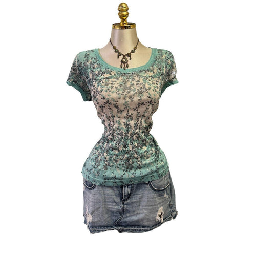 90s Vintage Blue Purple Floral Top [XL]