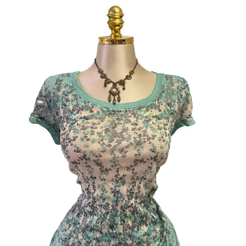 90s Vintage Blue Purple Floral Top [XL]