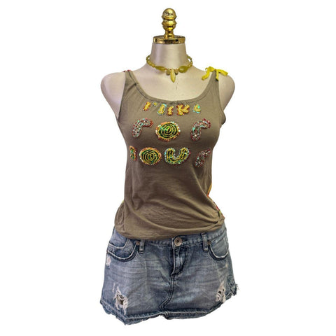 Y2K Vintage All Saints Black Brown Beaded Sequin Top [M]