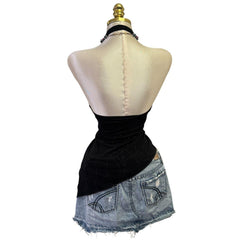 Y2K Vintage Black Glitter Halter Tank Top [S, M]