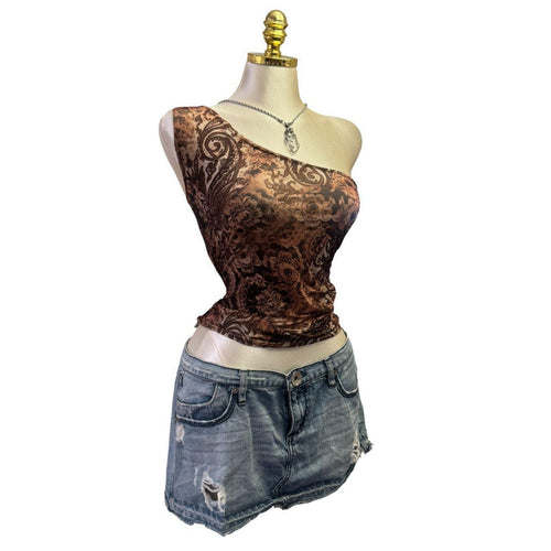 Y2K Vintage Brown One Shoulder Floral Top [S]