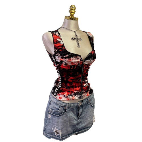 Y2K Vintage Black Red Velvet Top [M]