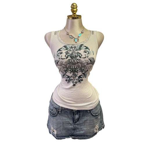 Y2K Vintage Blue Green Tank Glitter Straps Top [M]