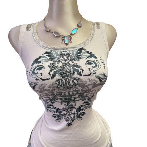 Y2K Vintage Blue Green Tank Glitter Straps Top [M]