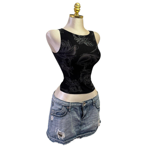 90s Vintage Black Rose Tank Top  [XS]