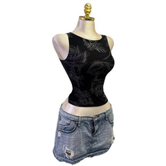 90s Vintage Black Rose Tank Top  [XS]