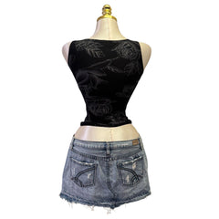 90s Vintage Black Rose Tank Top  [XS]
