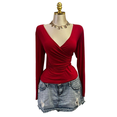 Y2K Vintage Red Long Sleeve Ruched Top [M]