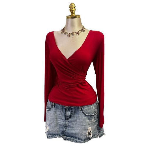 Y2K Vintage Red Long Sleeve Ruched Top [M]