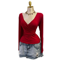 Y2K Vintage Red Long Sleeve Ruched Top [M]