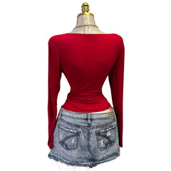 Y2K Vintage Red Long Sleeve Ruched Top [M]