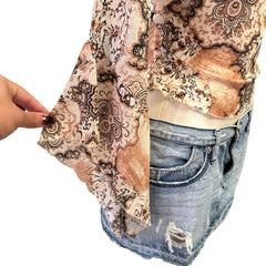 90s Vintage Brown Tan Butterfly Sleeves Top  [XL]