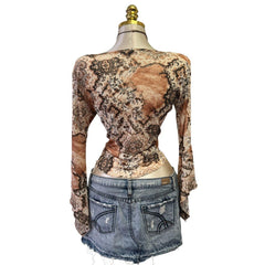 90s Vintage Brown Tan Butterfly Sleeves Top  [XL]