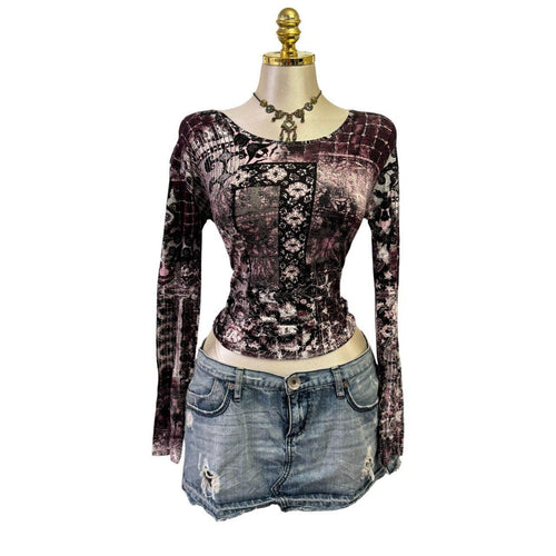 90s Vintage Purple Black Artsy Top [L]