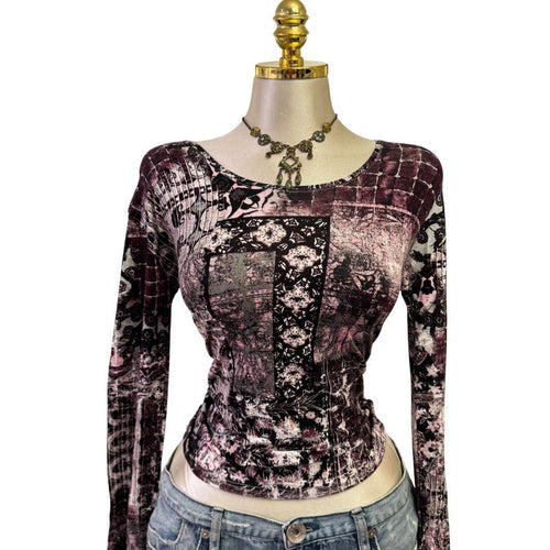 90s Vintage Purple Black Artsy Top [L]