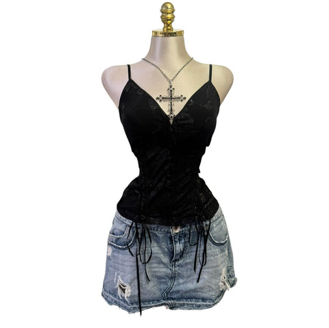 Y2K Vintage Black Mesh Turtle Neck Top [M]