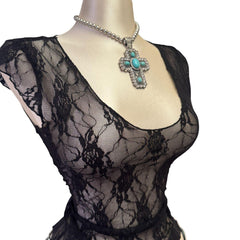 Y2K Vintage Black Lace Tee Top [S]