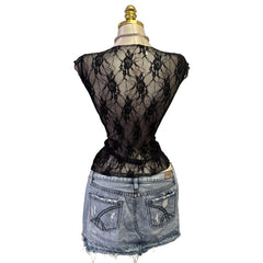 Y2K Vintage Black Lace Tee Top [S]