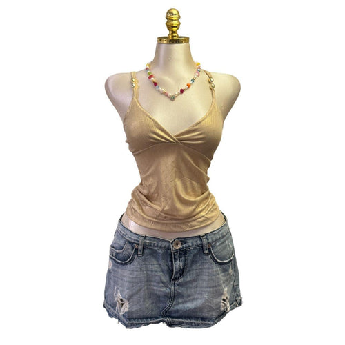 90s Vintage Gold Glitter Bead Strap Top [XS]