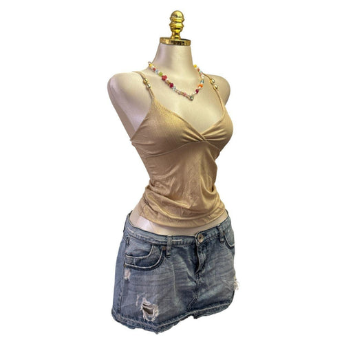 90s Vintage Gold Glitter Bead Strap Top [XS]